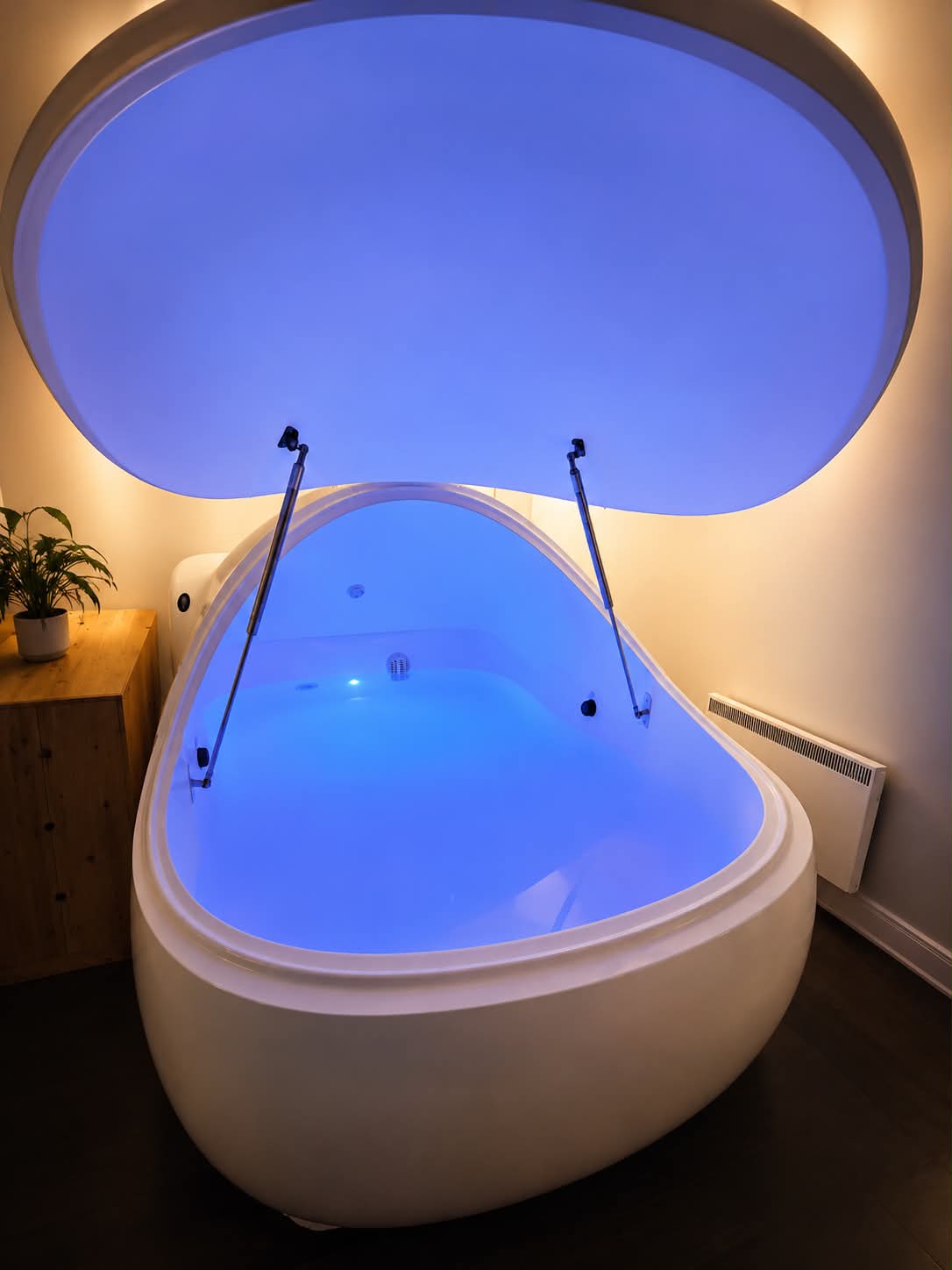 Capsule de bain flottant moderne pour l'isolation sensorielle et la relaxation profonde à la Clinique L'Odyssée, Longueuil.